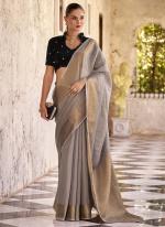 Linen Grey  Casual Wear Zari Work Saree